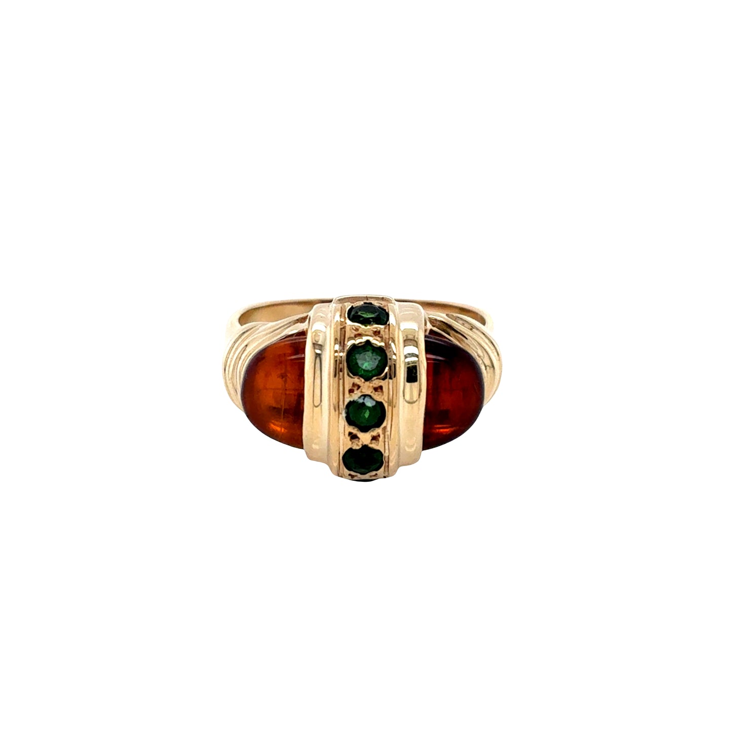 9ct Yellow Gold, Amber and Green Stone Fancy Signet Ring