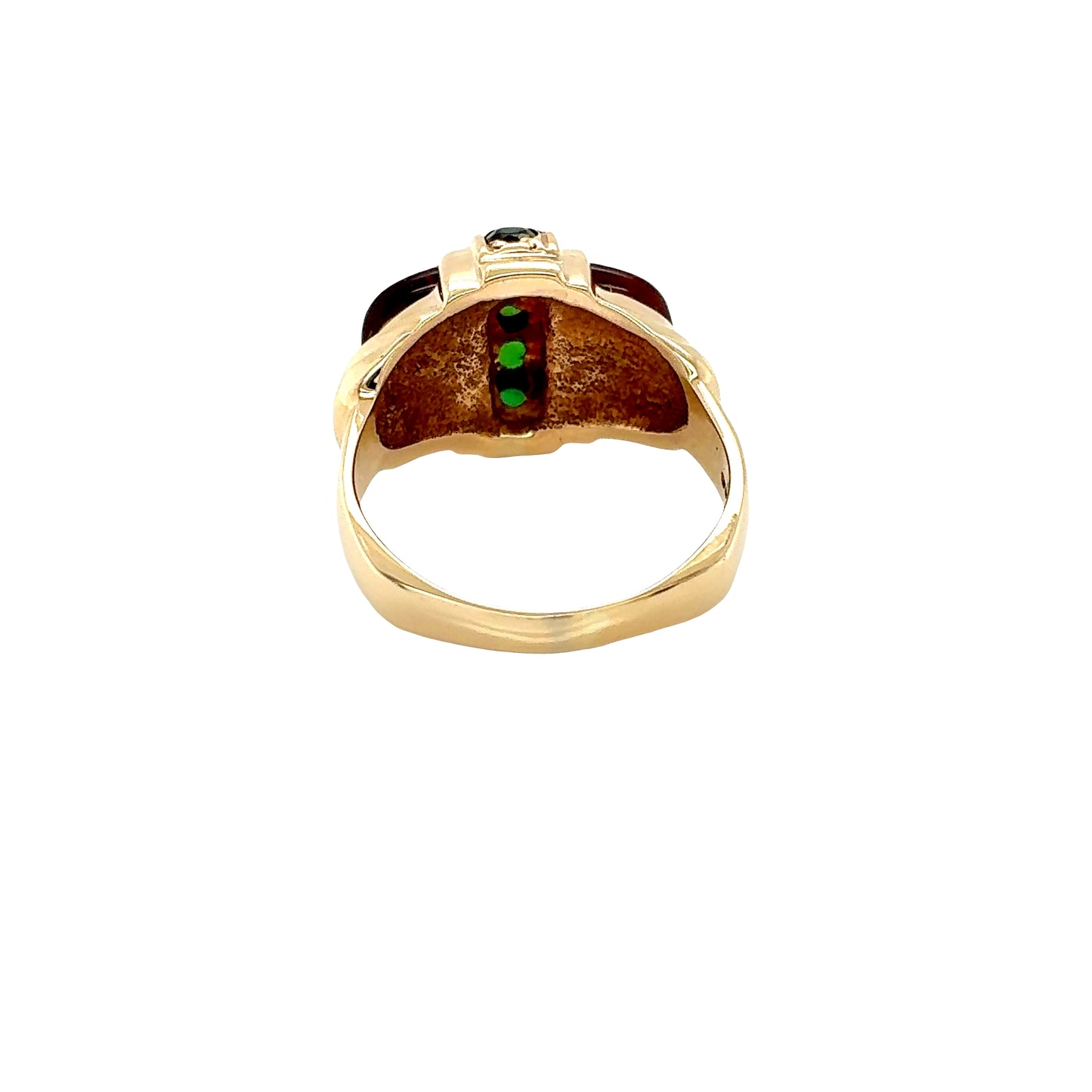 9ct Yellow Gold, Amber and Green Stone Fancy Signet Ring
