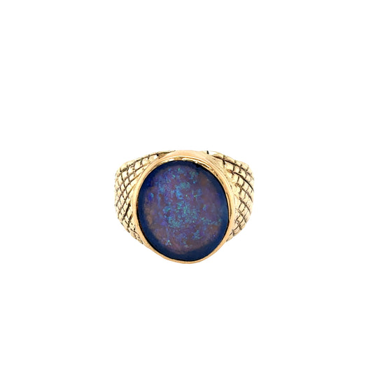 Blue Oval Opal Signet Ring