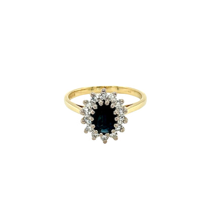 Oval shaped Sapphire and Diamond Cluster Ring