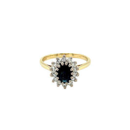Oval shaped Sapphire and Diamond Cluster Ring