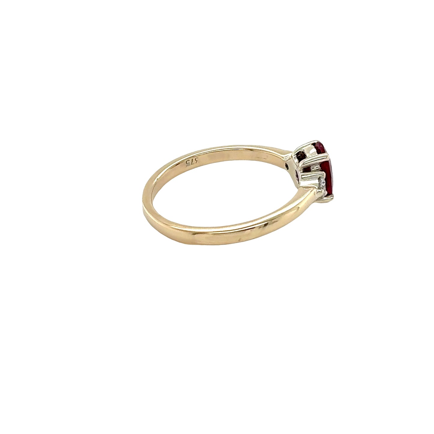 Oval shaped Ruby and Round Diamonds 3 Stone Ring