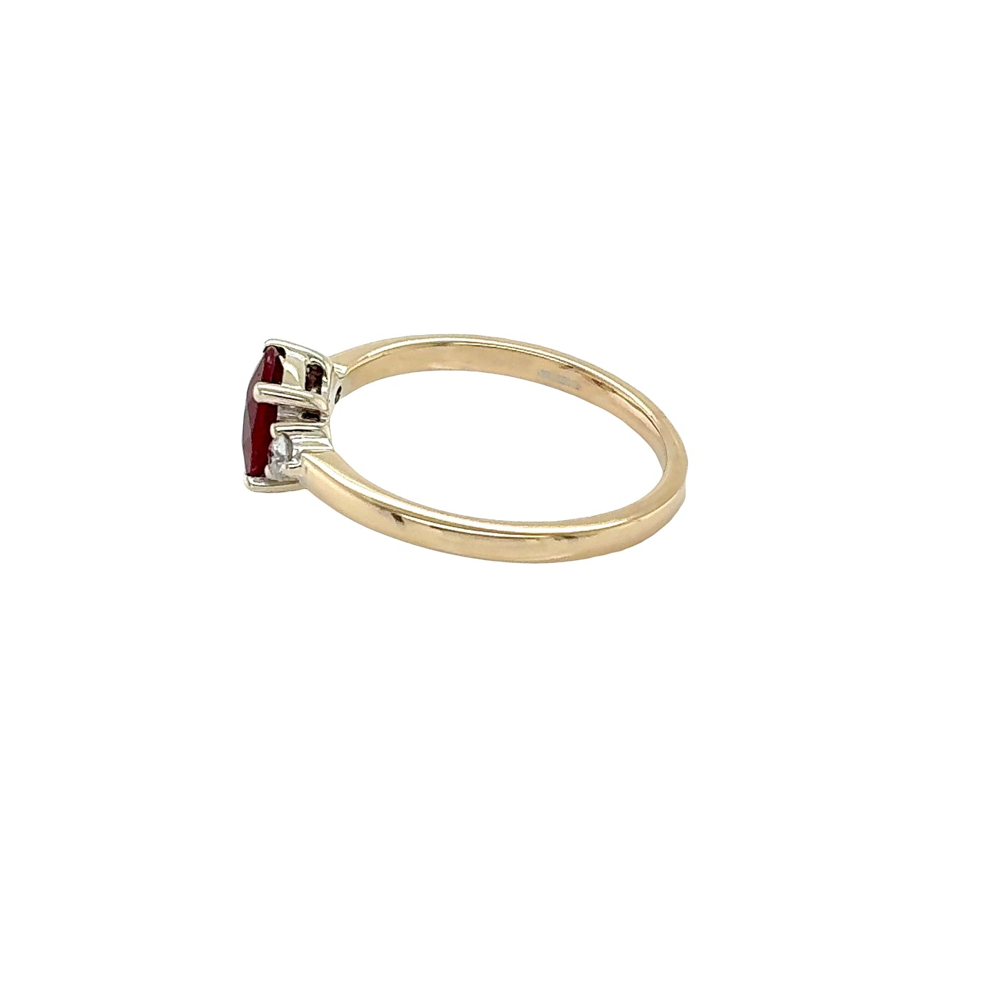 Oval shaped Ruby and Round Diamonds 3 Stone Ring