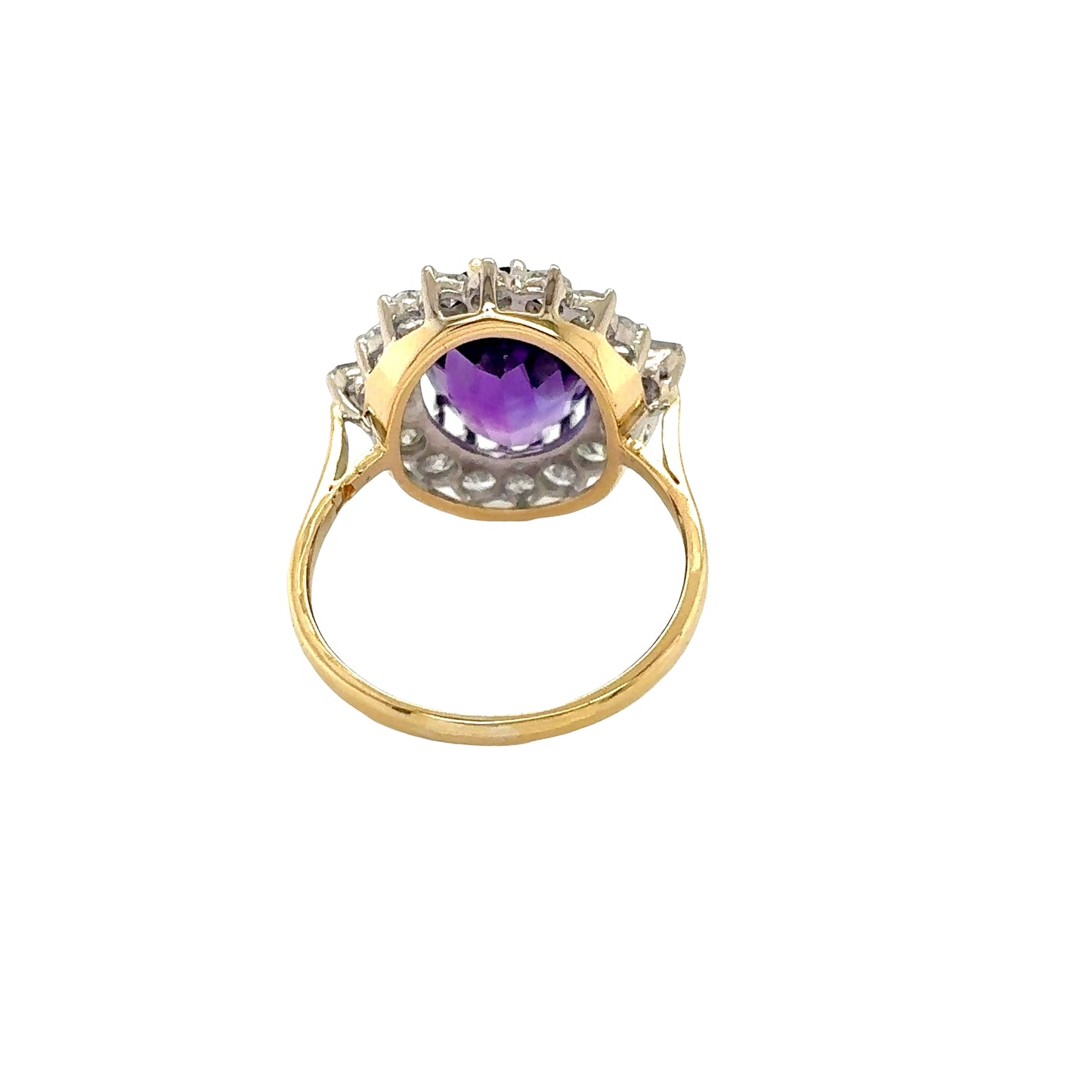 18ct Yellow Gold, Oval Amethyst and Diamond Cluster Ring