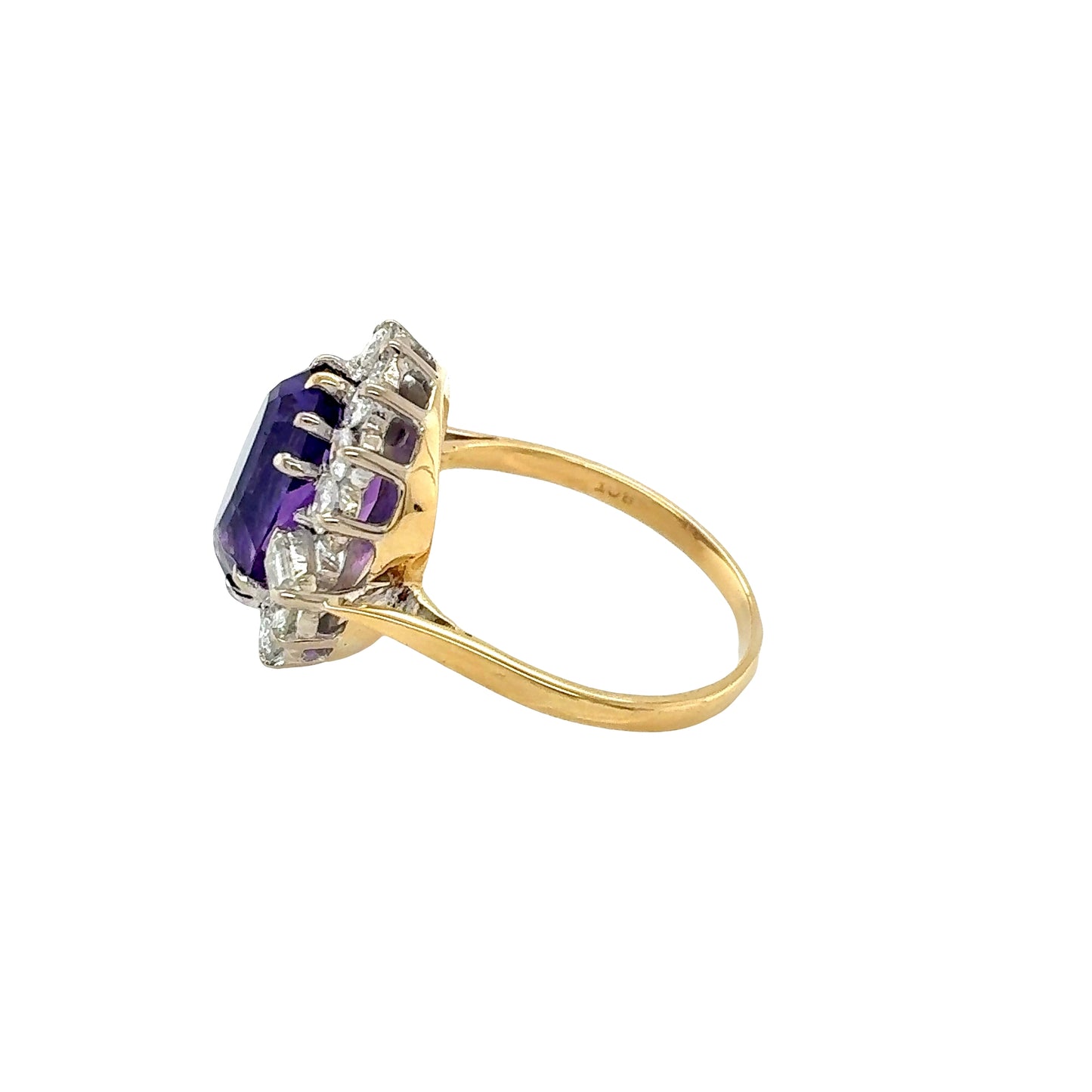 18ct Yellow Gold, Oval Amethyst and Diamond Cluster Ring