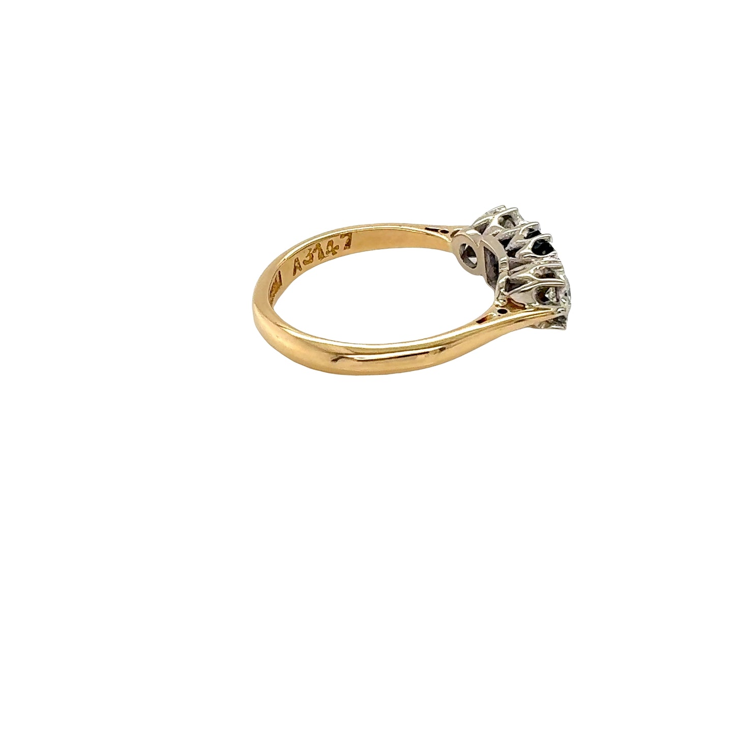 18ct Yellow Gold, Square Sapphire and Diamond 3 Stone Ring