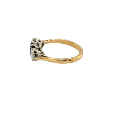 18ct Yellow Gold, Square Sapphire and Diamond 3 Stone Ring