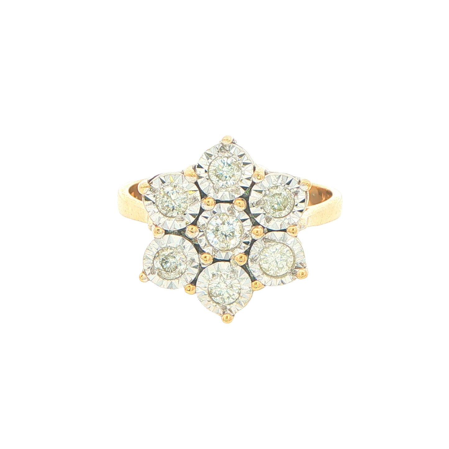 18ct Yellow Gold, 7 Round Diamond Cluster Ring in Illusion Setting
