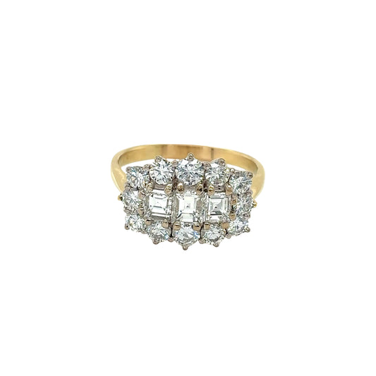 Asscher and Round Brilliant Cut Diamond Cluster Ring