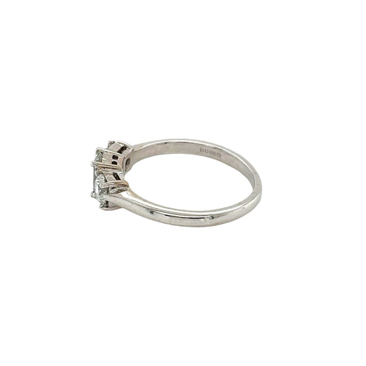 18ct White Gold, Emerald and Round Brilliant Cut Diamond 3 Stone Ring