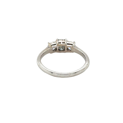 18ct White Gold, Emerald and Round Brilliant Cut Diamond 3 Stone Ring