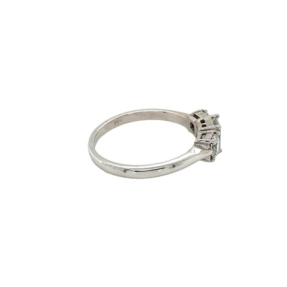 18ct White Gold, Emerald and Round Brilliant Cut Diamond 3 Stone Ring