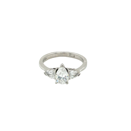 Platinum, Pear Cut Diamond 3 Stone Ring