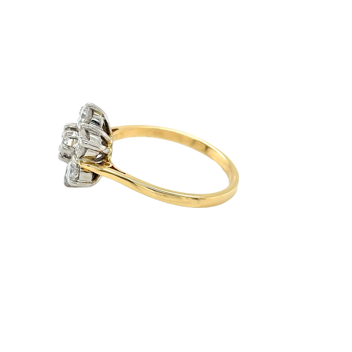 18ct Yellow Gold, Round Brilliant Cut Diamond Cluster 7 Stone Ring