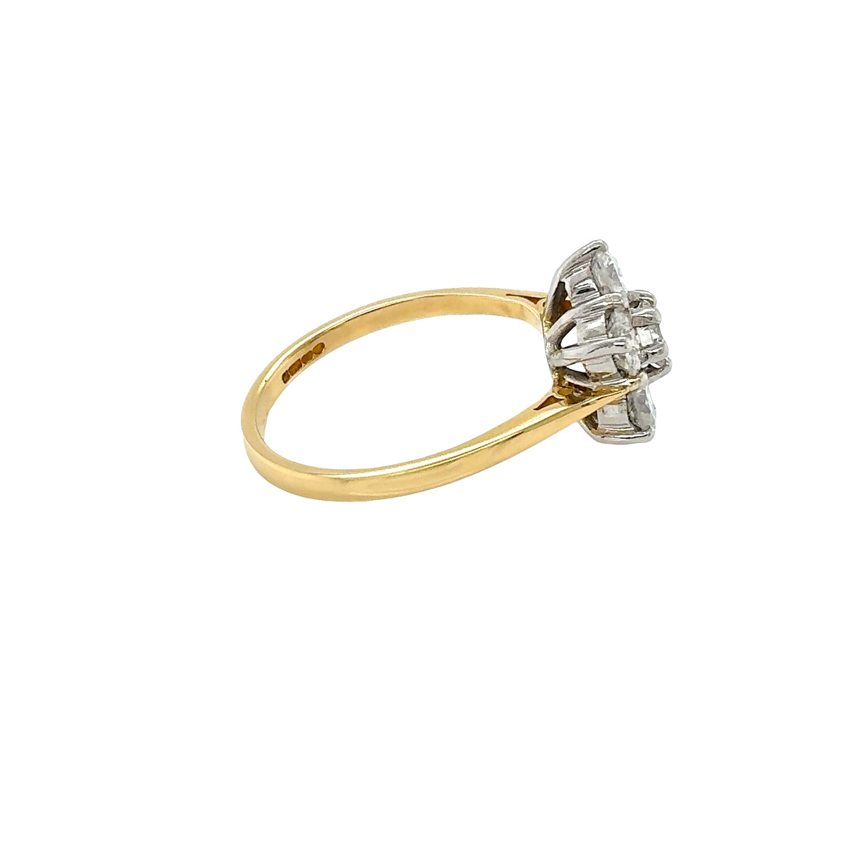 18ct Yellow Gold, Round Brilliant Cut Diamond Cluster 7 Stone Ring