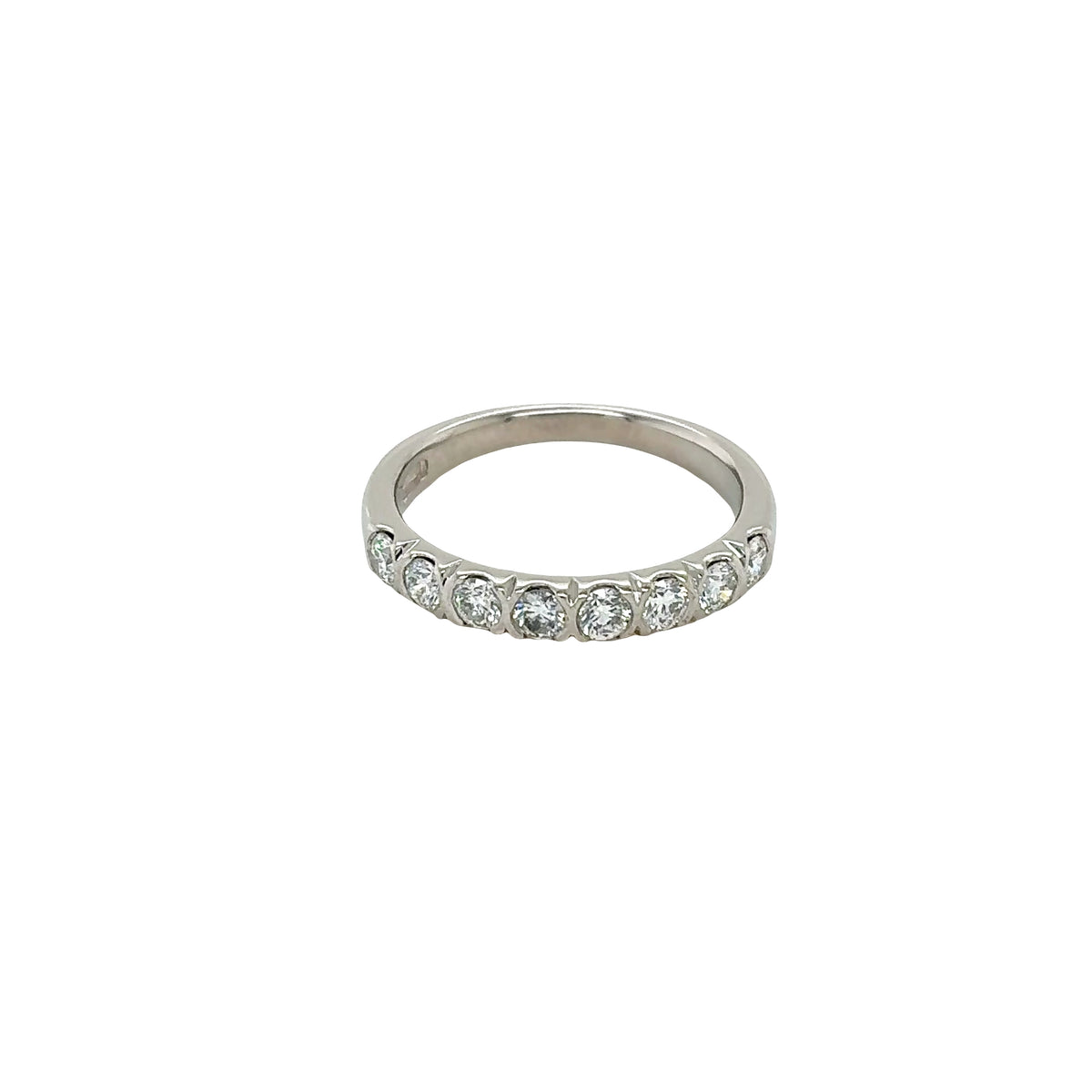 Platinum, Round Brilliant Cut Diamond Ring with half rub-over setting