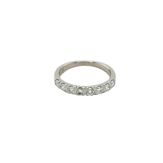 Platinum, Round Brilliant Cut Diamond Ring with half rub-over setting