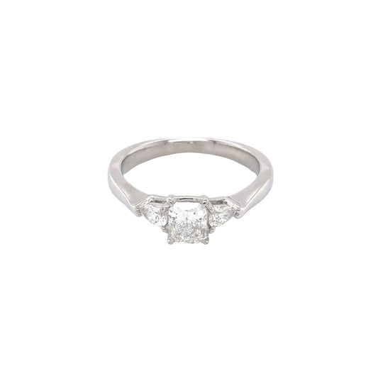Platinum, Radiant and Pear Cut Diamond 3 Stone Ring