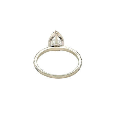 18ct White Gold, Pear Cut Diamond with Halo and Diamond Set Shoulders