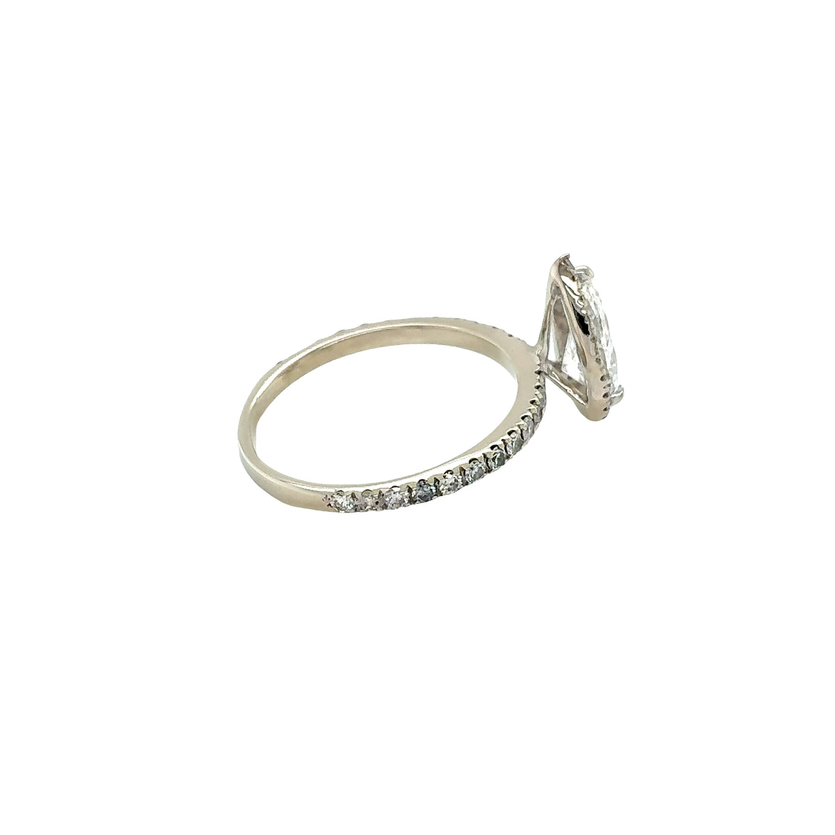 18ct White Gold, Pear Cut Diamond with Halo and Diamond Set Shoulders