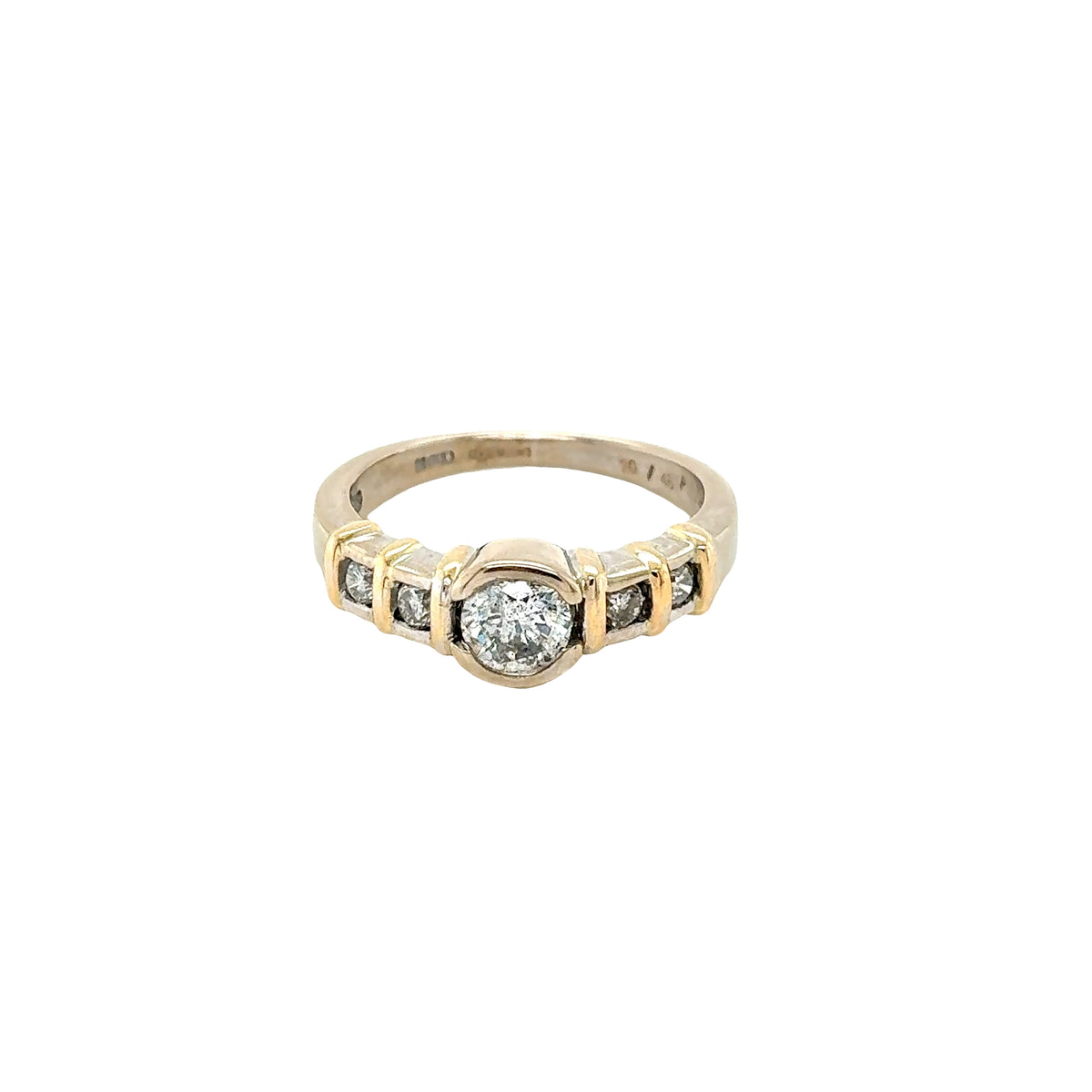 18ct White Gold and Yellow Gold, Round Brilliant Cut Diamond 5 Stone Ring