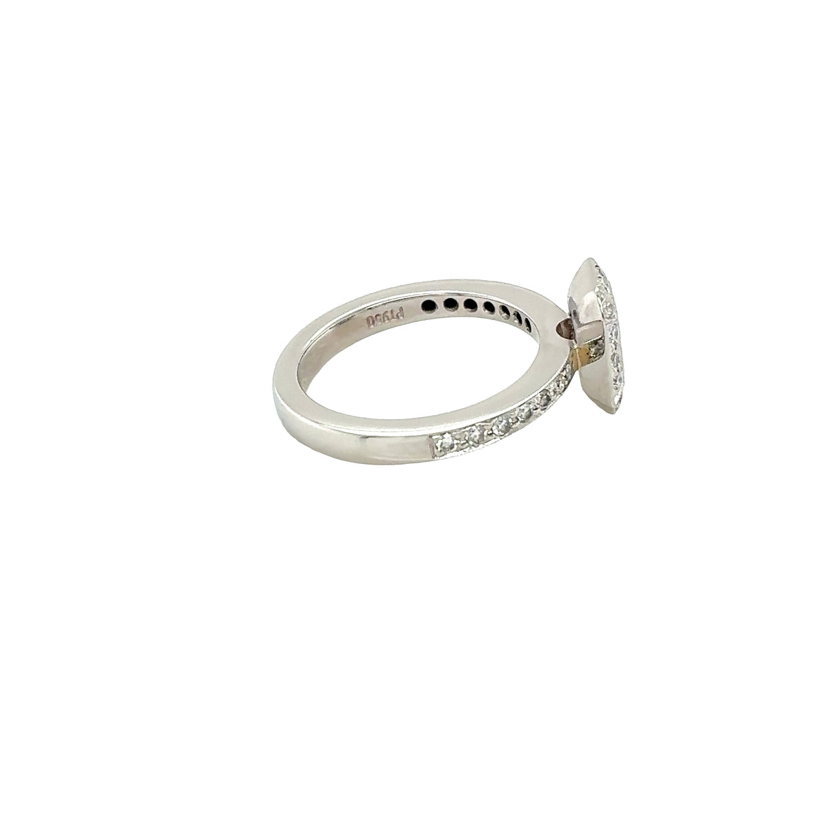 Platinum, Emerald Cut Diamond with Vintage Style Halo and Diamond set Shoulders