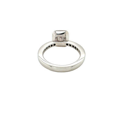 Platinum, Emerald Cut Diamond with Vintage Style Halo and Diamond set Shoulders
