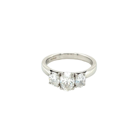Platinum, Oval Cut Diamond 3 Stone Ring