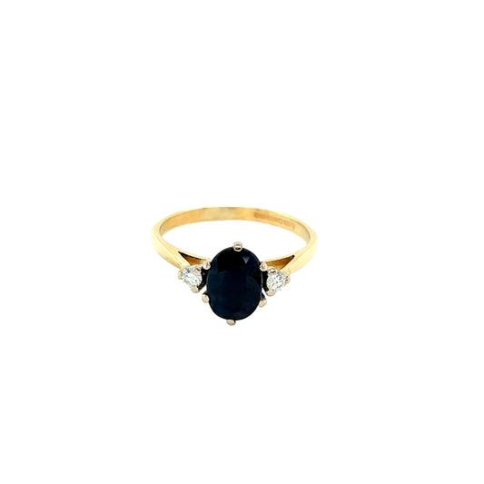 18ct Yellow Gold, Oval Sapphire and Diamond, 3 Stone Ring