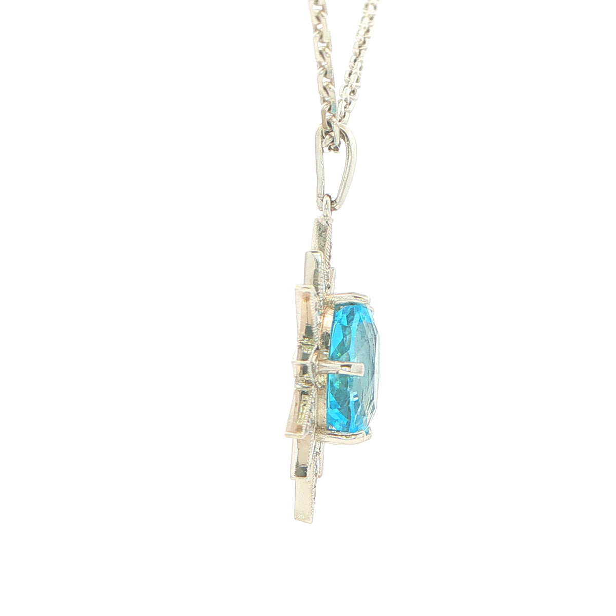 9ct White Gold, Topaz and Diamond Pendant on Chain