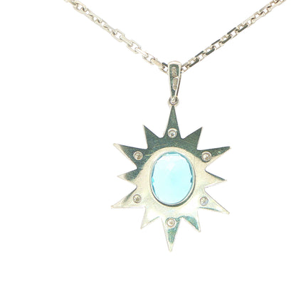 9ct White Gold, Topaz and Diamond Pendant on Chain