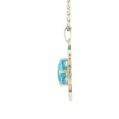 9ct White Gold, Topaz and Diamond Pendant on Chain
