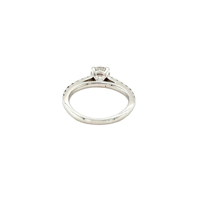Platinum, Round Brilliant Cut Diamond Solitaire with Diamond set shoulders