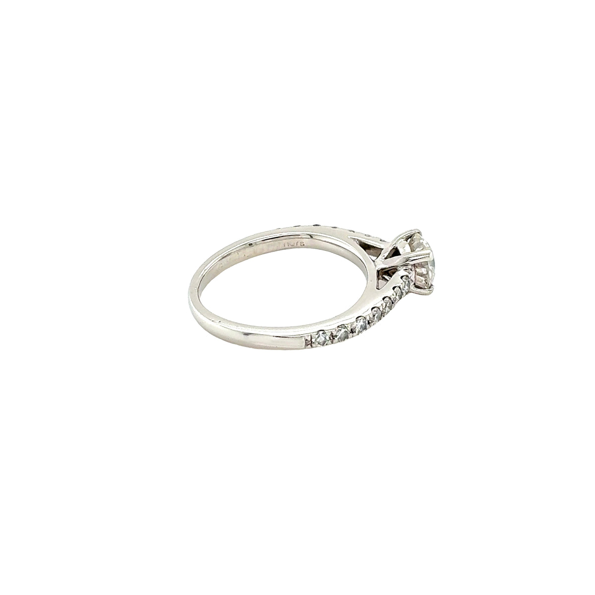 Platinum, Round Brilliant Cut Diamond Solitaire with Diamond set shoulders