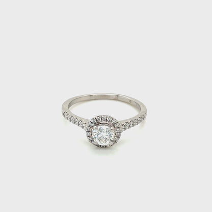 Round Brilliant Cut Diamond with Diamond Halo and Diamond Set Shoulders