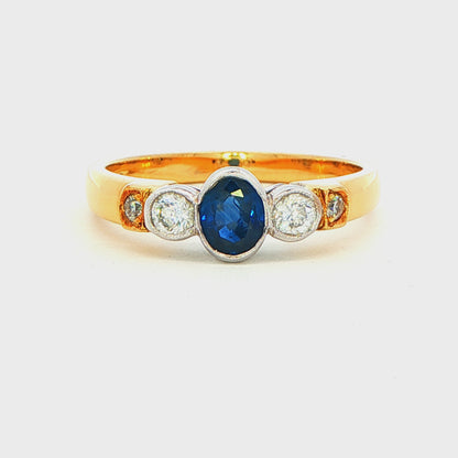 Sapphire and Diamond Vintage Style 5 Stone Ring