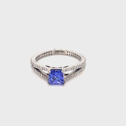 Princess Cut Tanzanite and Diamond Ring