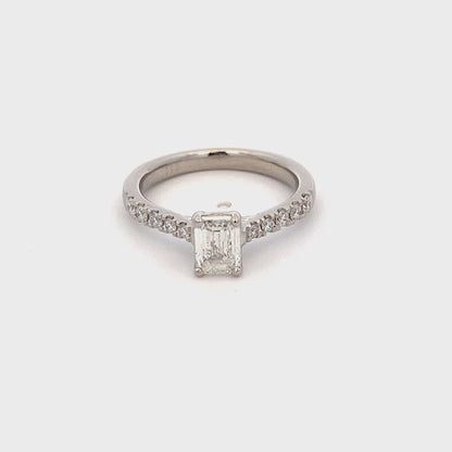 Emerald Cut Diamond Solitaire Ring with Diamond set shoulders