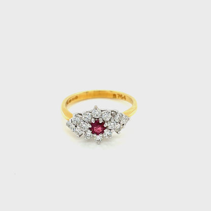 Ruby and Diamond Cluster Ring