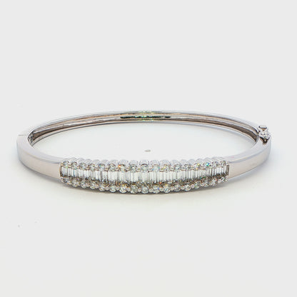 Round Brilliant Cut and Baguette Cut Diamond Set Bangle