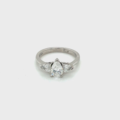 Platinum, Pear Cut Diamond 3 Stone Ring