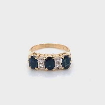 Oval shaped Sapphire and Round Brilliant Cut Diamond Ring