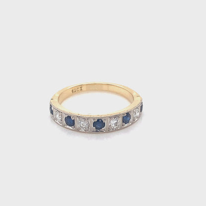 Sapphire and Round Brilliant Cut Diamond 9 Stone Ring