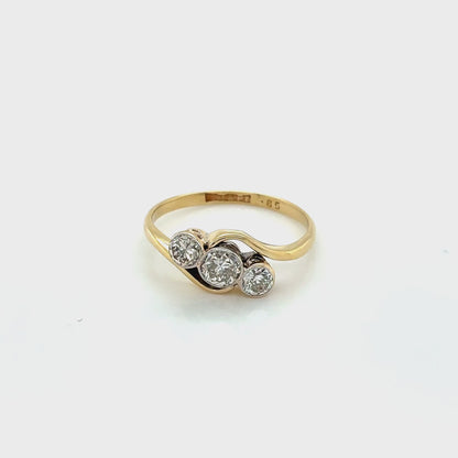 Round Brilliant Cut Diamond 3 Stone Twist Ring