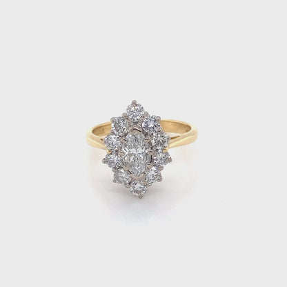 Marquise and Round Brilliant Cut Diamond Cluster Ring