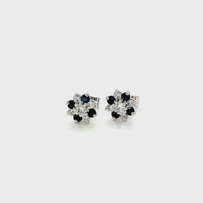 Sapphire and Diamond Cluster Style Earrings