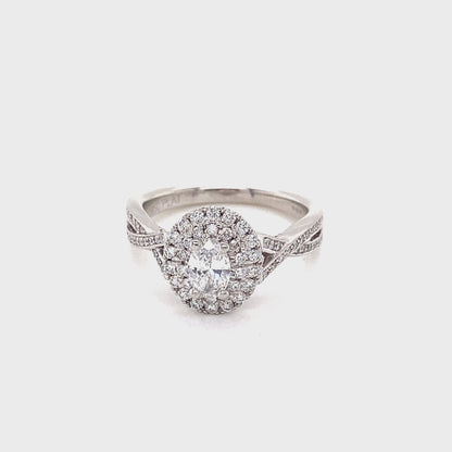 Oval and Round Brilliant Cut Double Halo and Twist Diamond Set Shoulders