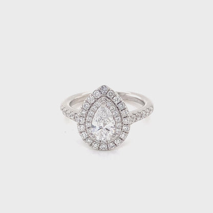 Pear Cut Diamond with Double Halo and Diamond Set Shoulders