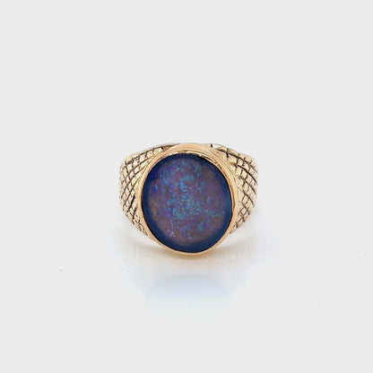 Blue Oval Opal Signet Ring