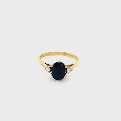 18ct Yellow Gold, Oval Sapphire and Diamond, 3 Stone Ring